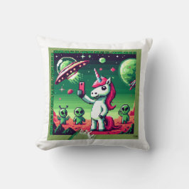 Eenhoorn UFO Selfie: Vierkant Land (Pixel Art) #1 Kussen