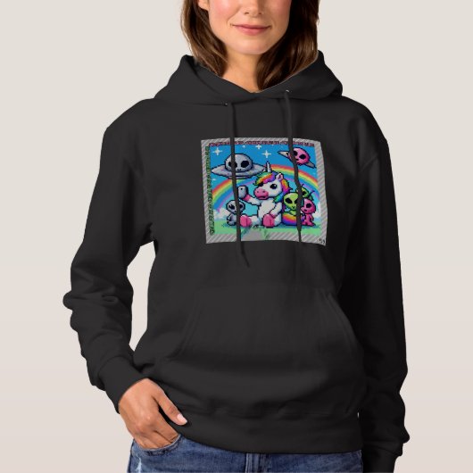 Eenhoorn UFO Selfie: Vierkant Land (Pixel Art) #22 Hoodie (Voorkant)