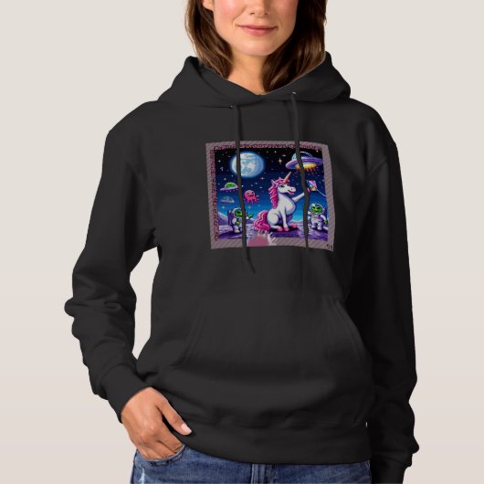 Eenhoorn UFO Selfie: Vierkant Land (Pixel Art) #2 Hoodie (Voorkant)