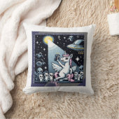 Eenhoorn UFO Selfie: Vierkant Land (Pixel Art) #2 Kussen (Deken)