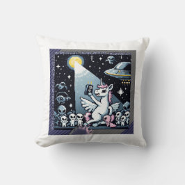 Eenhoorn UFO Selfie: Vierkant Land (Pixel Art) #2 Kussen