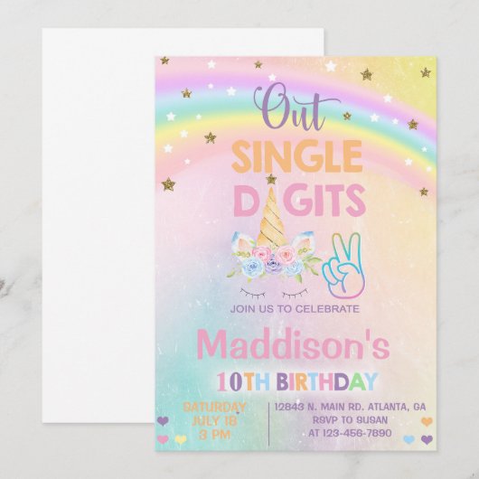 Eenhoorn uit enkele cijfers Meisje Verjaardag uitn Kaart (Voorkant / Achterkant)