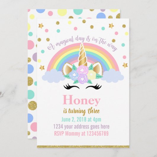 Eenhoorn uitnodiging (Voorkant / Achterkant)