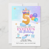 Eenhoorn uitnodiging, Eenhoorn 5e verjaardag Kaart (Voorkant)