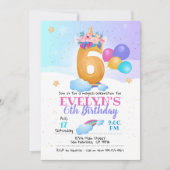 Eenhoorn uitnodiging, Eenhoorn 6e verjaardag Kaart (Voorkant)