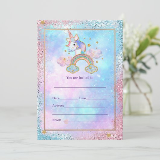 Eenhoorn uitnodiging invullen (Staand voorkant)