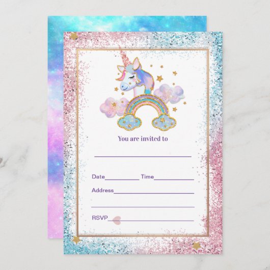 Eenhoorn uitnodiging invullen (Voorkant / Achterkant)