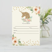 Eenhoorn Uitnodiging Invullen Glitter Perzik Goud (Staand voorkant)