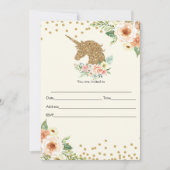 Eenhoorn Uitnodiging Invullen Glitters Peach Goud (Voorkant)