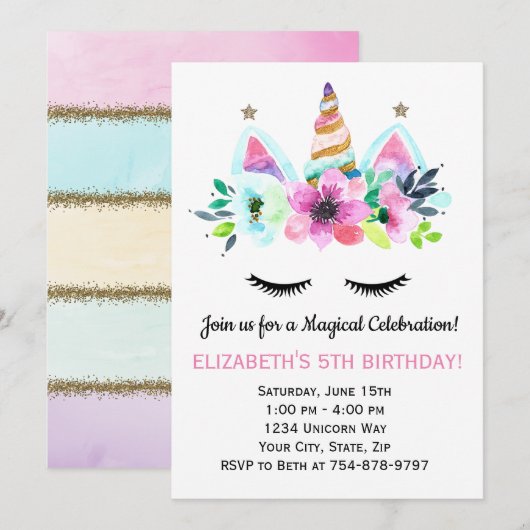 Eenhoorn Uitnodiging - Magische Viering (Voorkant / Achterkant)