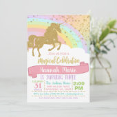 Eenhoorn Uitnodiging - Over de Regenboog & Glitter (Staand voorkant)