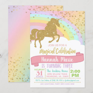 Eenhoorn Uitnodiging - Over de Regenboog & Glitter