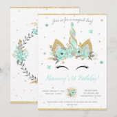 Eenhoorn Uitnodiging voor Verjaardagsfeest (Voorkant / Achterkant)