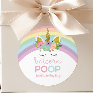Eenhoorn Uitwerpselen Regenboog Verjaardagsfeestje Ronde Sticker