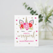 Eenhoorn Valentijnsdag Kaart Goud Rood en Roze (Staand voorkant)