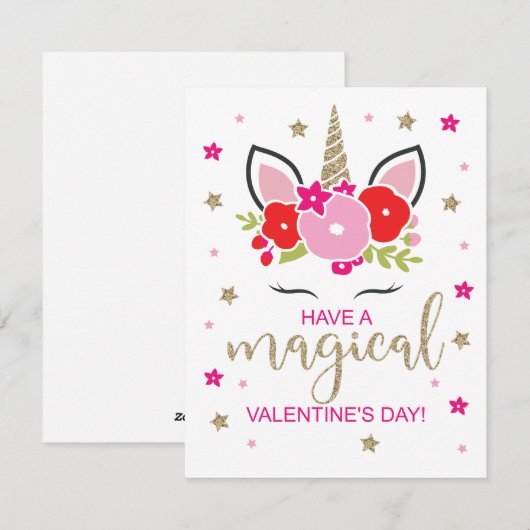 Eenhoorn Valentijnsdag Kaart Goud Rood en Roze (Voorkant / Achterkant)