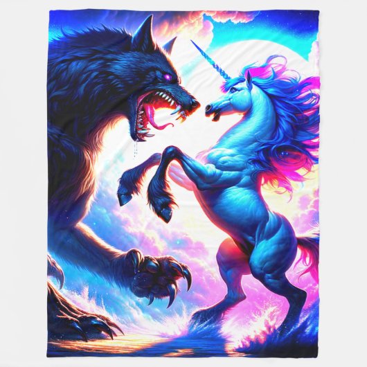 Eenhoorn vecht tegen een wolf fleece deken (Voorkant)