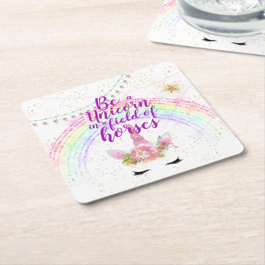 Eenhoorn Veldpaarden Roze Gouden Glitter Meisjes C Kartonnen Onderzetters (Schuin)