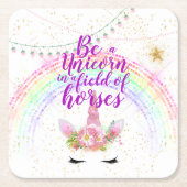 Eenhoorn Veldpaarden Roze Gouden Glitter Meisjes C Kartonnen Onderzetters (Voorkant)