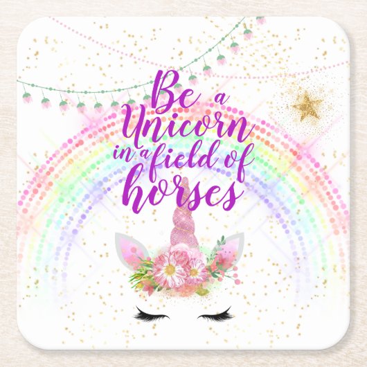 Eenhoorn Veldpaarden Roze Gouden Glitter Meisjes C Kartonnen Onderzetters (Voorkant)