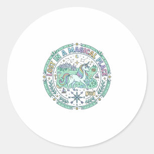 Eenhoorn Verdwaald in een Magische Plek Grappige P Ronde Sticker