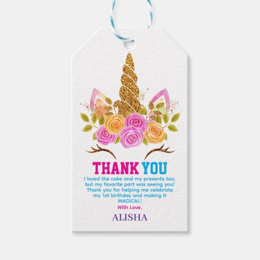 Eenhoorn Verjaardag 1e Verjaardagsfeest Cadeaulabel (Voorkant)