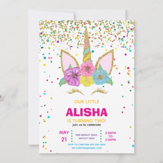 Eenhoorn Verjaardag 1e Verjaardagsfeest Kaart (Voorkant)