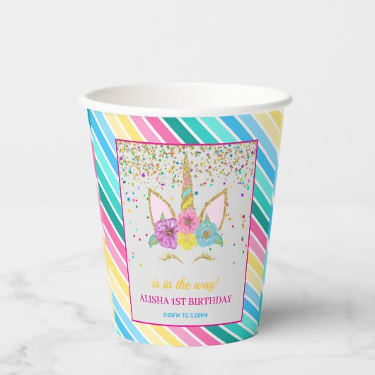 Eenhoorn Verjaardag 1e Verjaardagsfeest Papieren Bekers (Voorkant)
