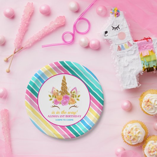 Eenhoorn Verjaardag 1e Verjaardagsfeest Papieren Bordje (Feest)