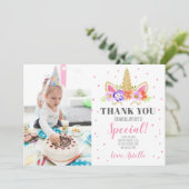 Eenhoorn Verjaardag Bedankt Card Pink Kaart (Staand voorkant)