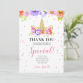 Eenhoorn Verjaardag Bedankt Card Pink Kaart (Staand voorkant)