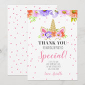 Eenhoorn Verjaardag Bedankt Card Pink Kaart (Voorkant / Achterkant)