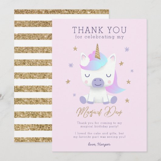 Eenhoorn Verjaardag Dank u kaart (Voorkant / Achterkant)
