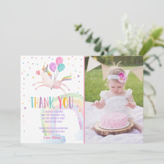 Eenhoorn Verjaardag Dank u kaart Roze Magisch (Staand voorkant)