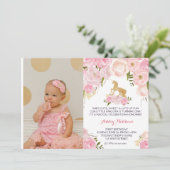 Eenhoorn verjaardag EERSTE Bloemenuitnodiging, Kaart (Staand voorkant)