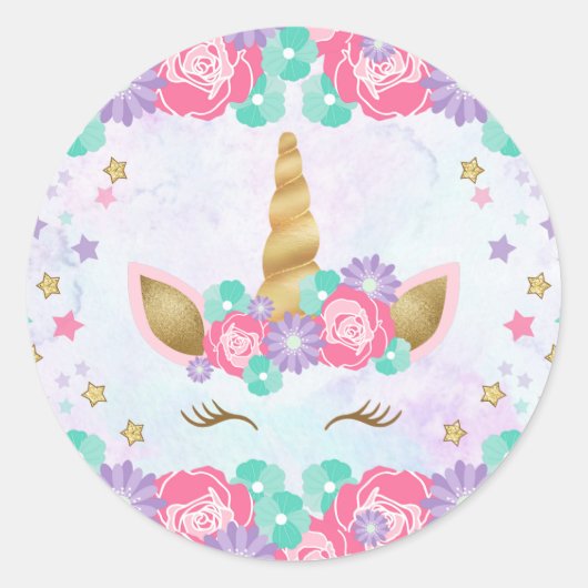 Eenhoorn Verjaardag Envelop Seals Ronde Sticker (Voorkant)