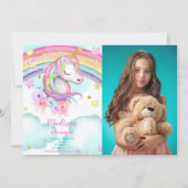 Eenhoorn Verjaardag Foto uitnodiging (Voorkant)