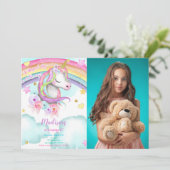 Eenhoorn Verjaardag Foto uitnodiging (Staand voorkant)