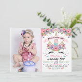 Eenhoorn Verjaardag Foto uitnodiging (Staand voorkant)