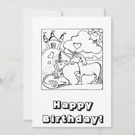 Eenhoorn Verjaardag Kaart Je kunt Kleur (Voorkant)