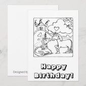 Eenhoorn Verjaardag Kaart Je kunt Kleur (Voorkant / Achterkant)