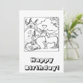 Eenhoorn Verjaardag Kaart Je kunt Kleur (Staand voorkant)