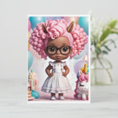 Eenhoorn verjaardag meisje kaart (Staand voorkant)