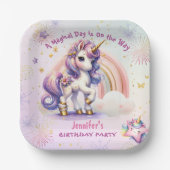 Eenhoorn Verjaardag Meisje Paarse Gouden Regenboog Papieren Bordje (Voorkant)