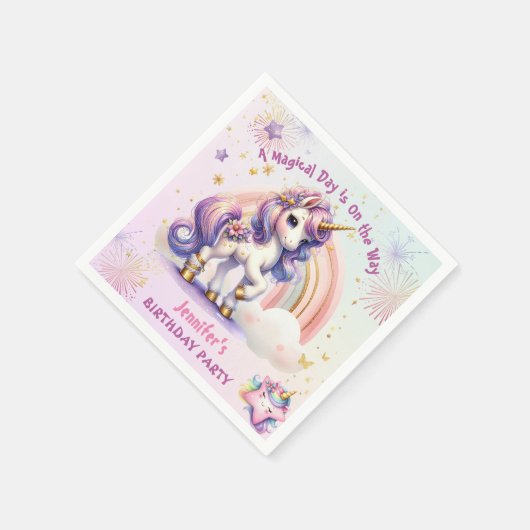 Eenhoorn Verjaardag Meisje Paarse Gouden Regenboog Servet (Hoek)