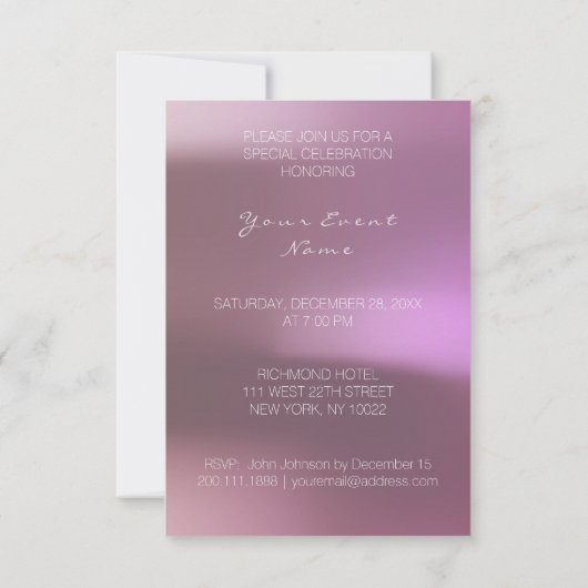 Eenhoorn Verjaardag Meisjes Nacht Uit Partij Mauve Kaart (Achterkant)