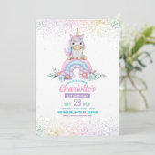 Eenhoorn Verjaardag Nodig Meisje Rainbow Glitter S Kaart (Staand voorkant)