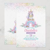 Eenhoorn Verjaardag Nodig Meisje Rainbow Glitter S Kaart (Voorkant / Achterkant)