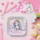 Eenhoorn Verjaardag Nodig Meisje Roze Goud Paarse Papieren Bordje (Feest)