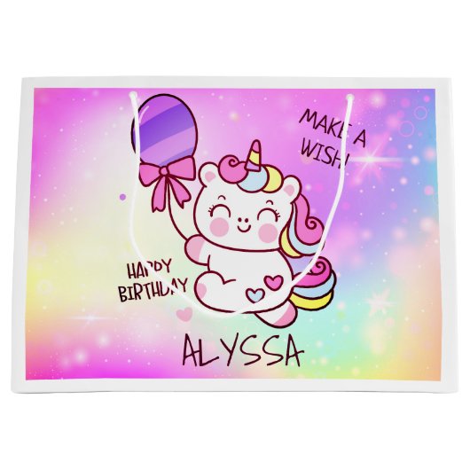 Eenhoorn Verjaardag Party Gift Bag Groot Cadeauzakje (Voorkant)